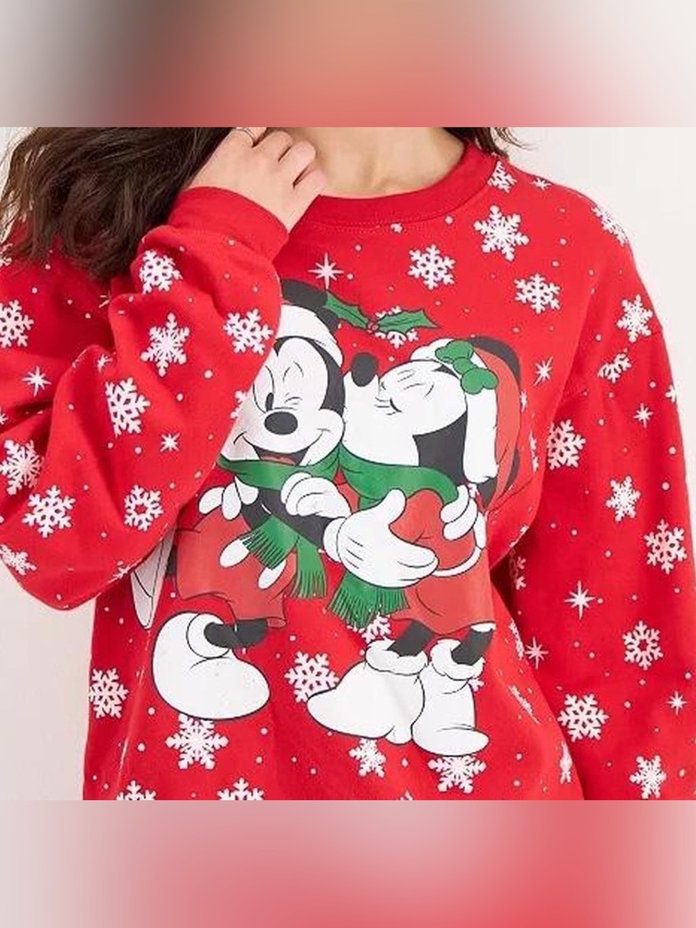 Disney women’s sweater Mickey & Minnie Holiday Top with Snowflakes
